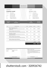 Vector Customizable Invoice Form Template Design. Vector Illustration