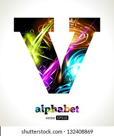 Vector Customizable Light Effect Alphabet. Design Abstract Letter V.