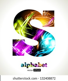 Vector Customizable Light Effect Alphabet. Design Abstract Letter S.
