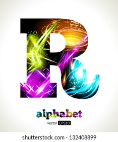 Vector Customizable Light Effect Alphabet. Design Abstract Letter R.
