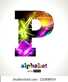 Vector Customizable Light Effect Alphabet. Design Abstract Letter P.