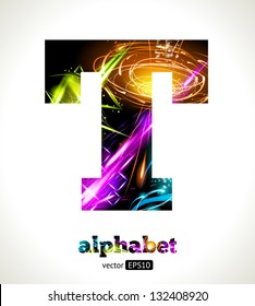 Vector Customizable Light Effect Alphabet. Design Abstract Letter T.