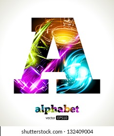 Vector Customizable Light Effect Alphabet. Design Abstract Letter A.