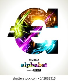Vector Customizable Light Effect Alphabet. Design Abstract Symbol Ã¢Â?Â¬. Euro.