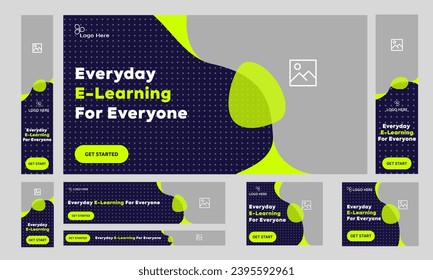 Vector customizable web set banner design for social media post, education system web bundle banner, learning multipurpose web set banner, editable vector file format