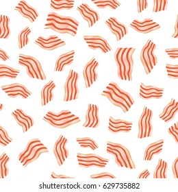 Vector Cut Bacon Seamless Pattern Isolated on White Background