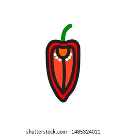 Vector cut bell pepper icon. Flat illustration of bell pepper isolated on white background. Icon vector illustration sign symbol.