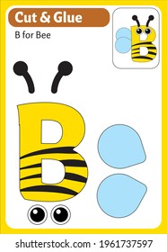 Vector Cut and Glue, Kids educational worksheet: B for Bee