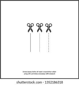 Vector cut line icon with scissors on white isolated background. Layers grouped for easy editing illustration. For your design.