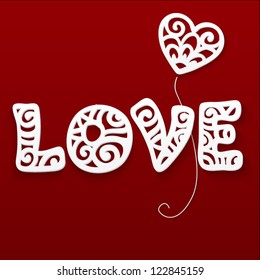 Vector cut out paper white lacy love sign with heart