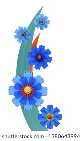Vector cut paper blue cornflowers in bouquet