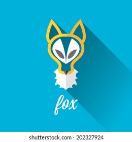 vector cut paper little fox. fox flat icon vector illustration on blue with shadow
