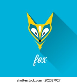 vector cut paper little fox. fox flat icon vector illustration on blue with shadow