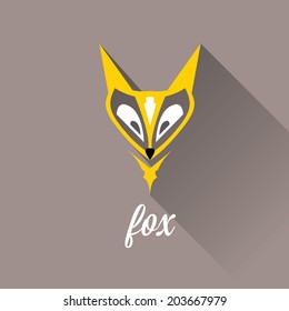 vector cut paper little fox. fox flat icon vector illustration on grey with shadow