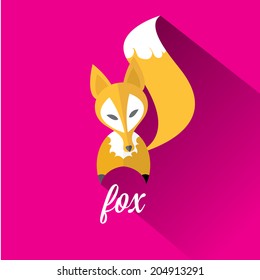 vector cut paper little fox. fox flat icon vector illustration on pink  with shadow