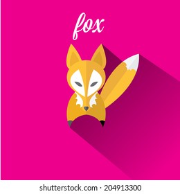 vector cut paper little fox. fox flat icon vector illustration on pink  with shadow