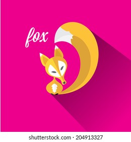 vector cut paper little fox. fox flat icon vector illustration on pink  with shadow