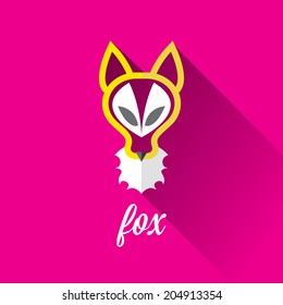 vector cut paper little fox. fox flat icon vector illustration on pink  with shadow