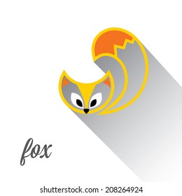 vector cut paper little fox. fox flat icon vector illustration on white with shadow