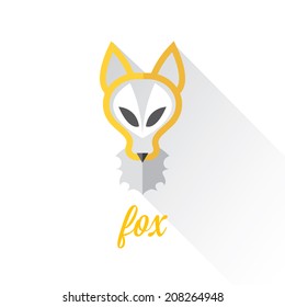 vector cut paper little fox. fox flat icon vector illustration on white with shadow