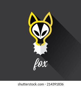 vector cut paper little fox. fox flat icon vector illustration on white with shadow