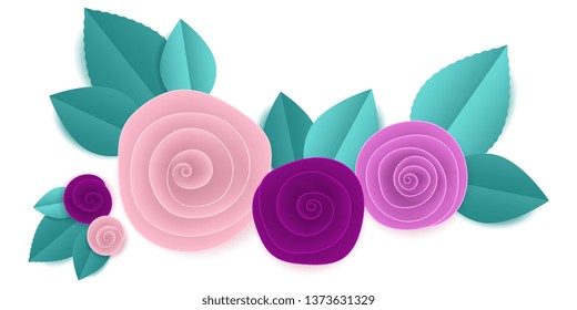 vector cut paper rose flowers in vignette