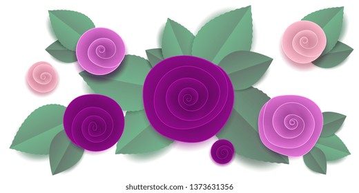 vector cut paper rose flowers in vignette