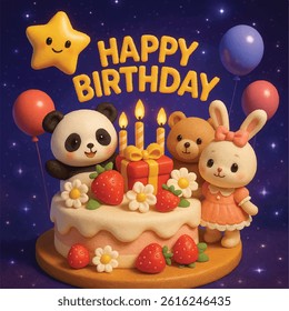vector cute 3d happy birthday cake