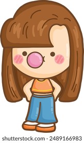 A vector of a Cute 90s Style Cartoon Girl