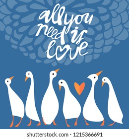 Vector cute abstract hand drawing set of cartoon gooses card background