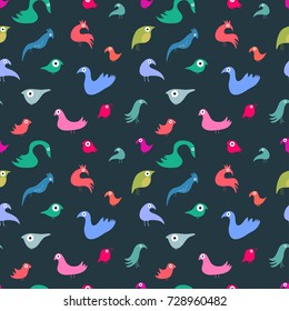 Vector cute abstract hand drawing cartoon birds seamless pattern background