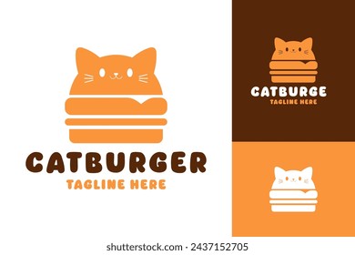 Vector Lindo Adorable Gato Burger Logo Diseño