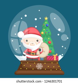 a vector of a cute and adorable santa inside a snow globe