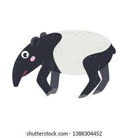 Vector cute African animal. Tapir. Funny character for kids. Isolated element for stickers, cards, invites and posters