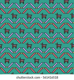 Vector cute Alpaca Lama animal with ethnic ornaments
