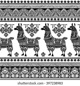 Vector cute Alpaca Llama animal with ethnic ornaments