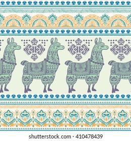 Vector cute Alpaca Llama animal with ethnic ornaments