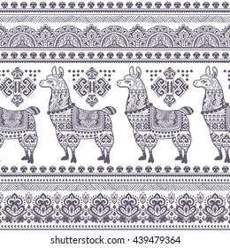 Vector cute Alpaca Llama animal with ethnic ornaments