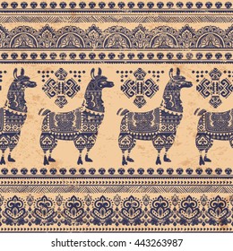 Vector cute Alpaca Llama animal with ethnic ornaments