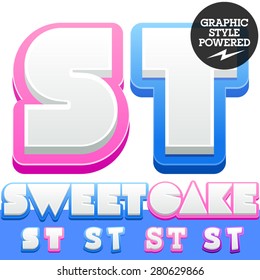 Vector cute alphabet for children. Nice white with blue  or pink letters and numbers for boys and girls. Letters S T