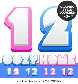Vector cute alphabet for children. Nice white with blue  or pink letters and numbers for boys and girls. Numbers 1 2