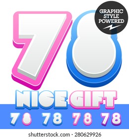 Vector cute alphabet for children. Nice white with blue  or pink letters and numbers for boys and girls. Numbers 7 8