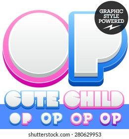 Vector cute alphabet for children. Nice white with blue  or pink letters and numbers for boys and girls. Letters O P