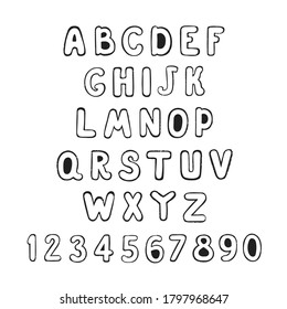 Vector cute alphabet for kids. Can be used as elemets for your design for greeting cards, nursery, poster, card, birthday party, packaging paper design, baby t-shirts prints