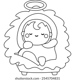 a vector of a cute angel baby in black and white coloring