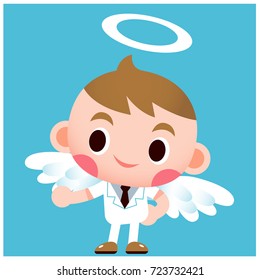 Vector cute angel character in white suit. 