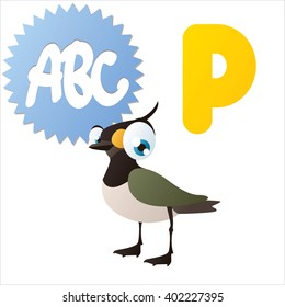 vector cute animal alphabet. Comic big eyes pets: P is for Plover