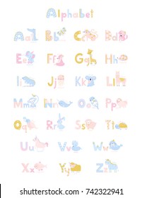 Vector cute Animal Alphabet poster print