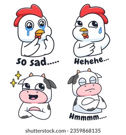 vector cute animal character collection emotes element collection isolated