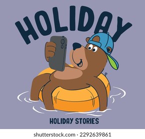 vector cute animal pool party illustration for t shirts print